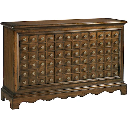 Three-Drawer Two-Door Grand Apothecary-Looking Media Cabinet with 72 Pieces of Antique Brass Hardware